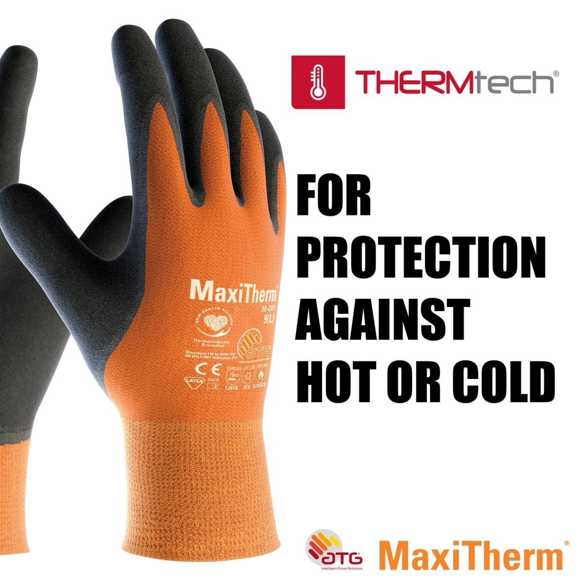ATG MaxiTherm 30-201 Thermal Lined Latex Work Gloves – Orange (6 Pairs, Multiple Sizes)