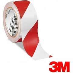 3M 767 Vinil Yer ve Güvenlik İşaretleme Bandı Kırmızı / Beyaz 50mm*33mt